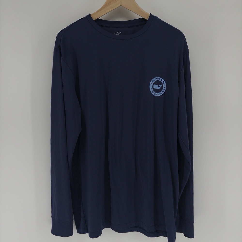Vineyard Vines Men's Long Sleeve Pocket T Shirt Navy Blue White Graphics S